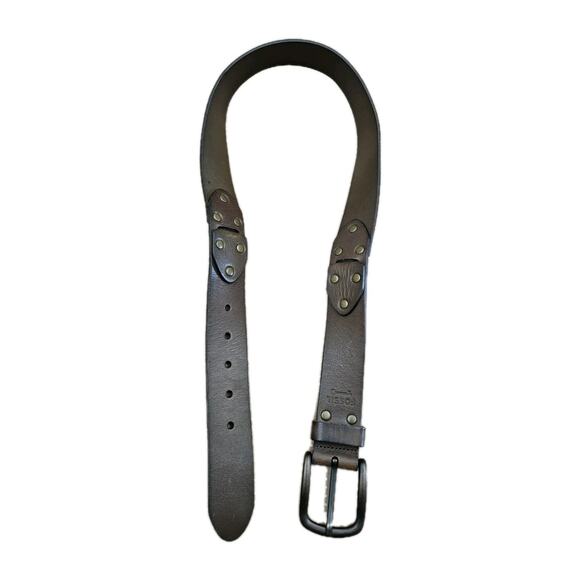 Fossil Unisex Genuine Bridle Leather Belt Brass Buckle Tan Light Brown Size S - Picture 1 of 12